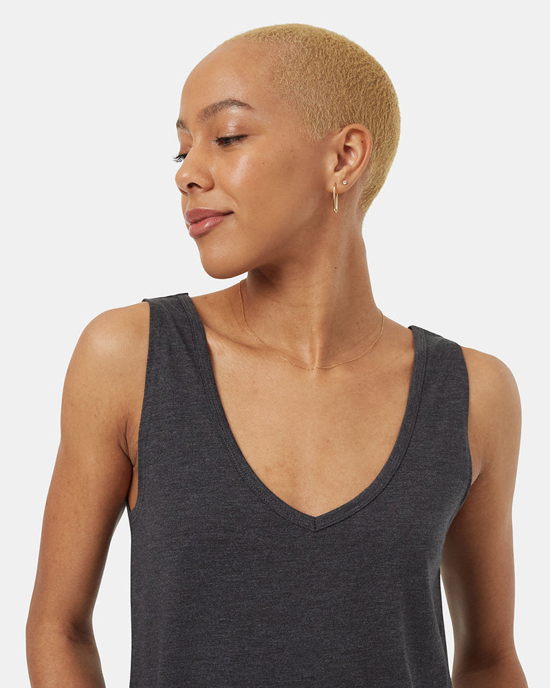 Black-Double-V-Neck-Regular-Fit-Tank-Top