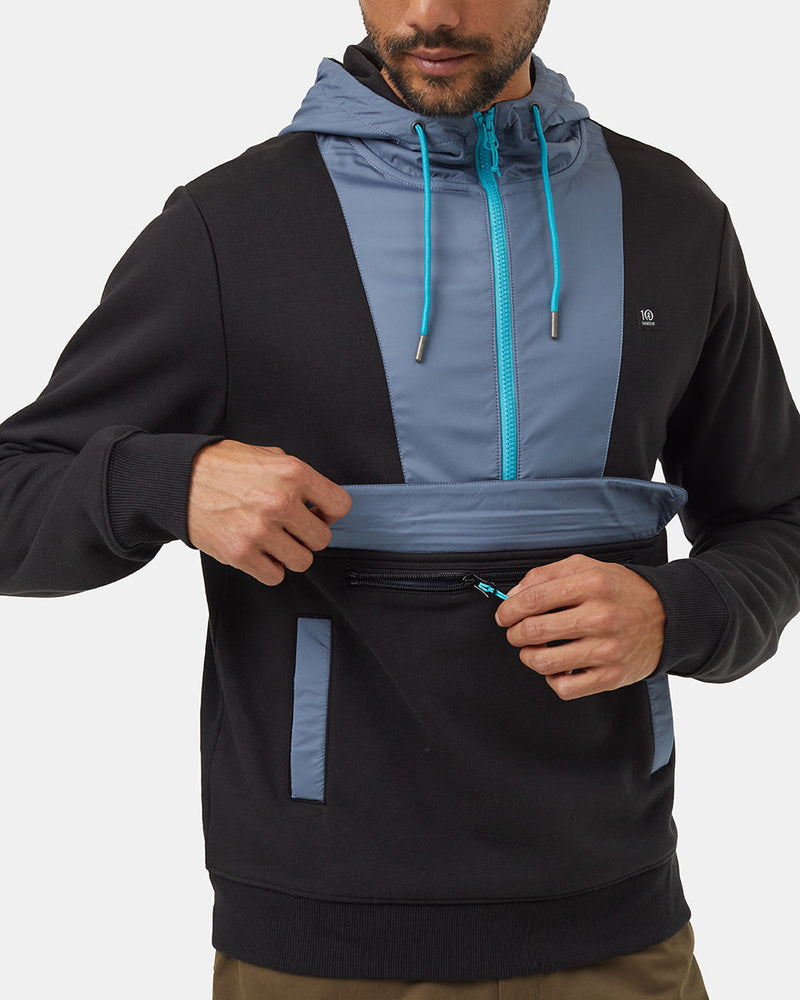 Black-Half-Zip-Regular-Fit-Fleece-Hoodie