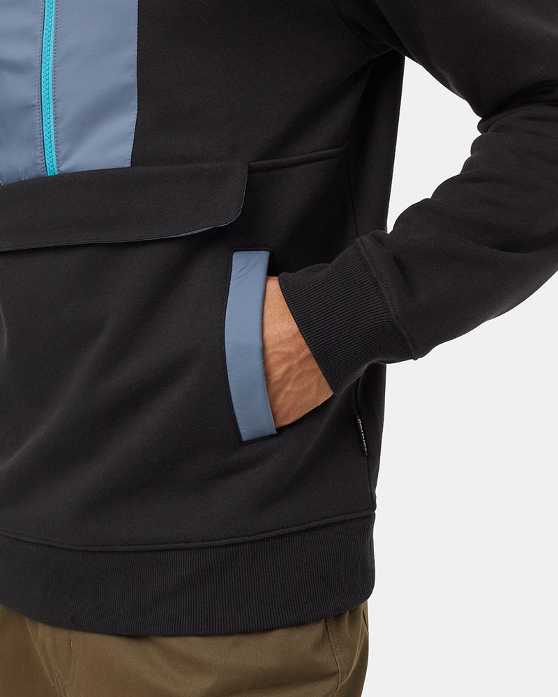 Black-Half-Zip-Regular-Fit-Fleece-Hoodie