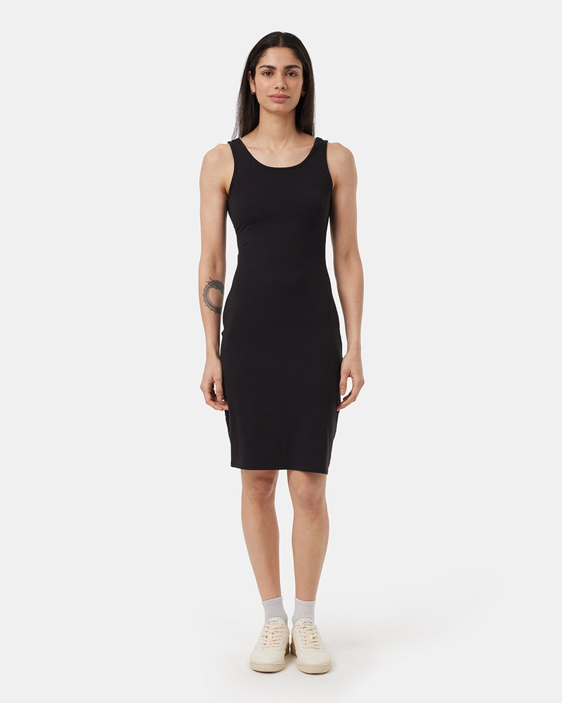 Black-Knee-Length-Slim-Twist-Back-Tank-Dress