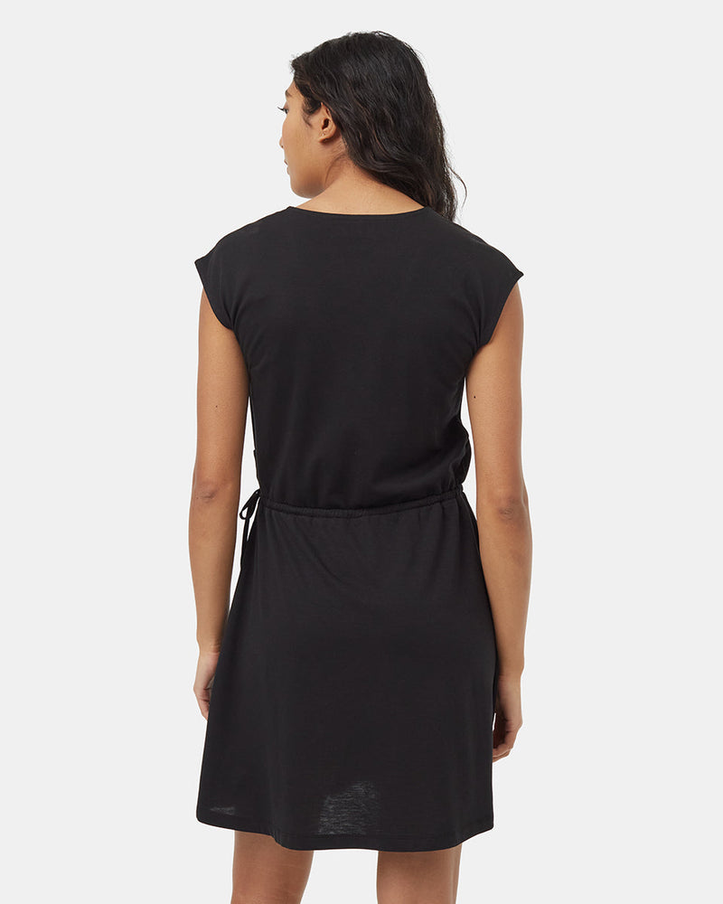 Black-Knee-Length-V-Neck-Wrap-Front-Dress