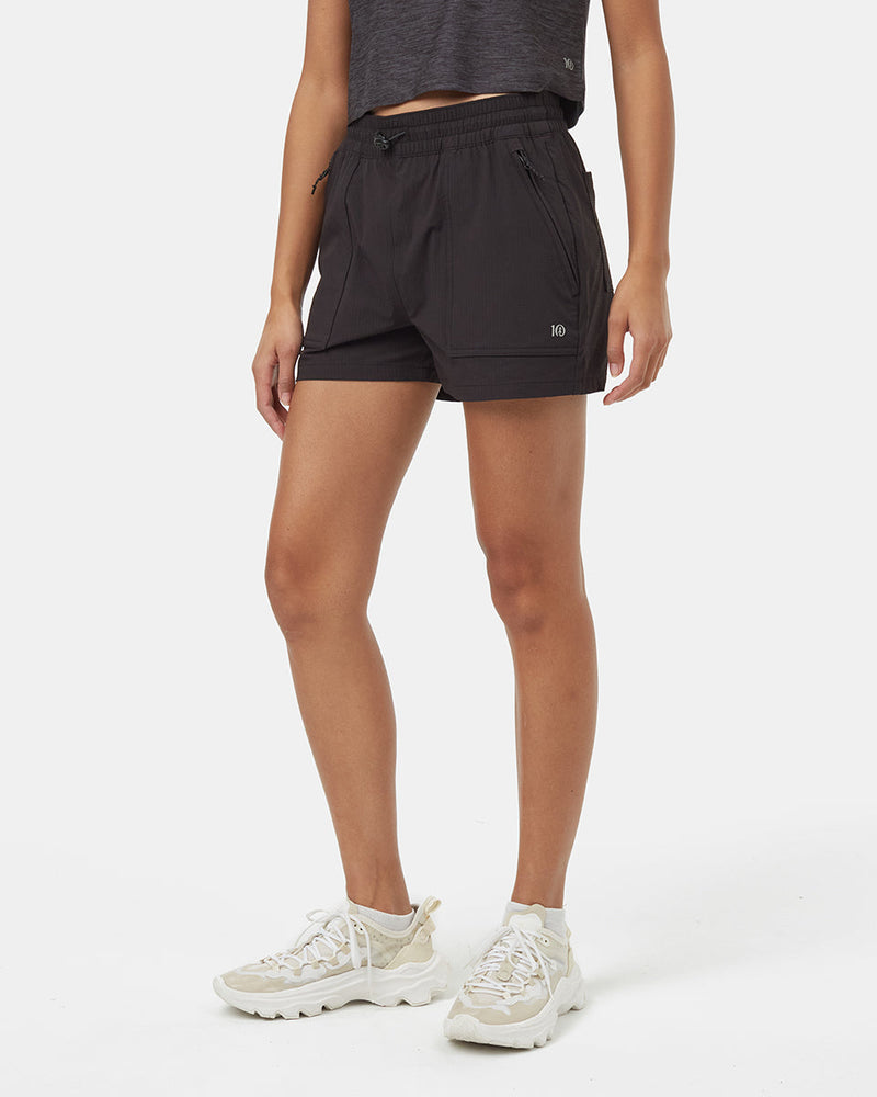 Black-Mid-Rise-Water-Repellent-Zip-Pocket-Shorts