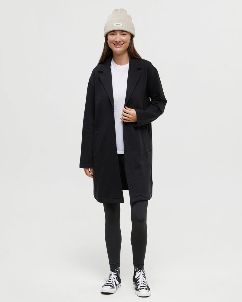 Black-Relaxed-Fit-Fleece-Coat *Model is 5'10", wearing size S
