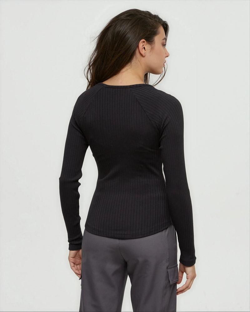 Black-Slim-Ribbed-Edge-Longsleeve-Shirt