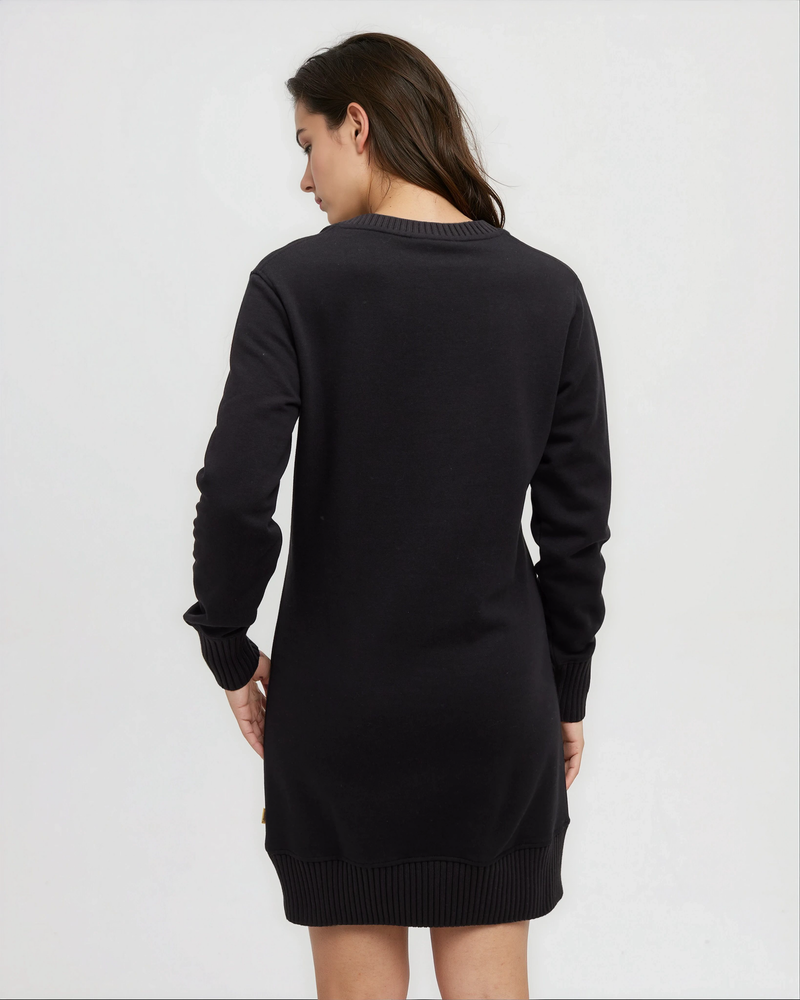 Black-Women_s-V-neck-Fleece-Dress
