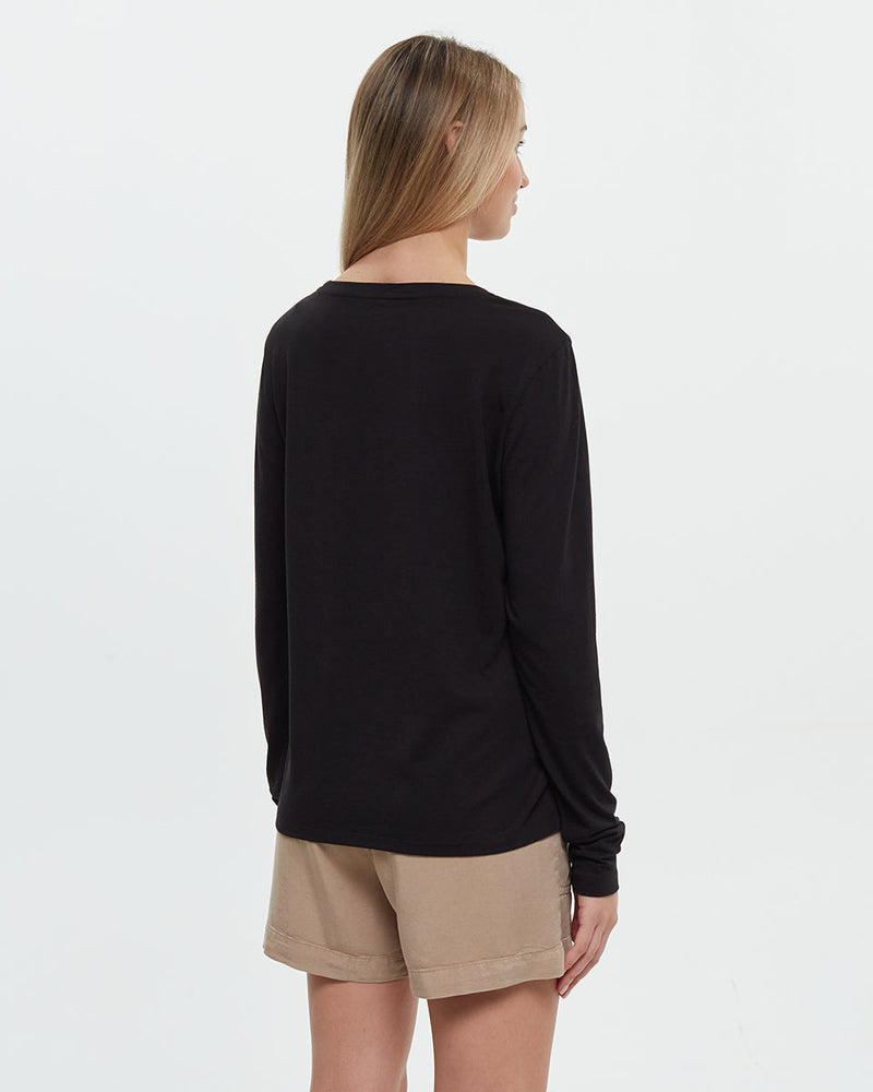 Black-Womens-Basic-Longsleeve-T-Shirt