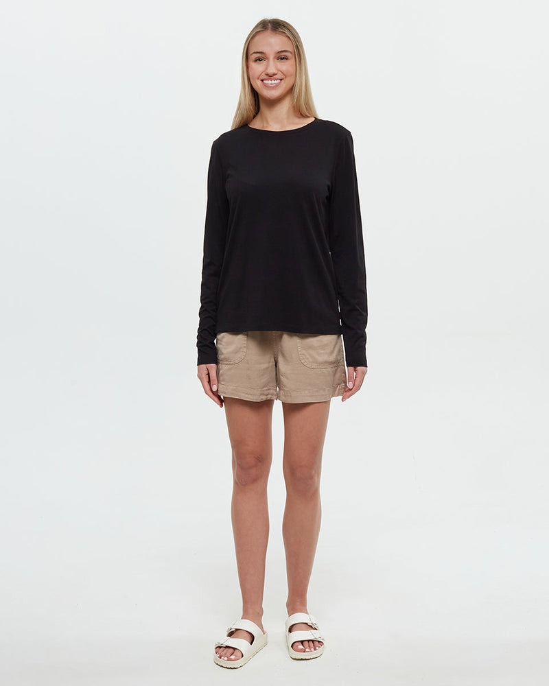 Black-Womens-Basic-Longsleeve-T-Shirt