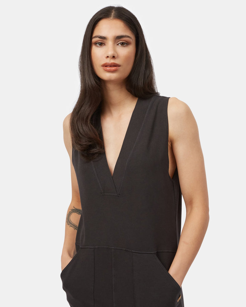Black-Womens-Organic-Cotton-V-Neck-Romper