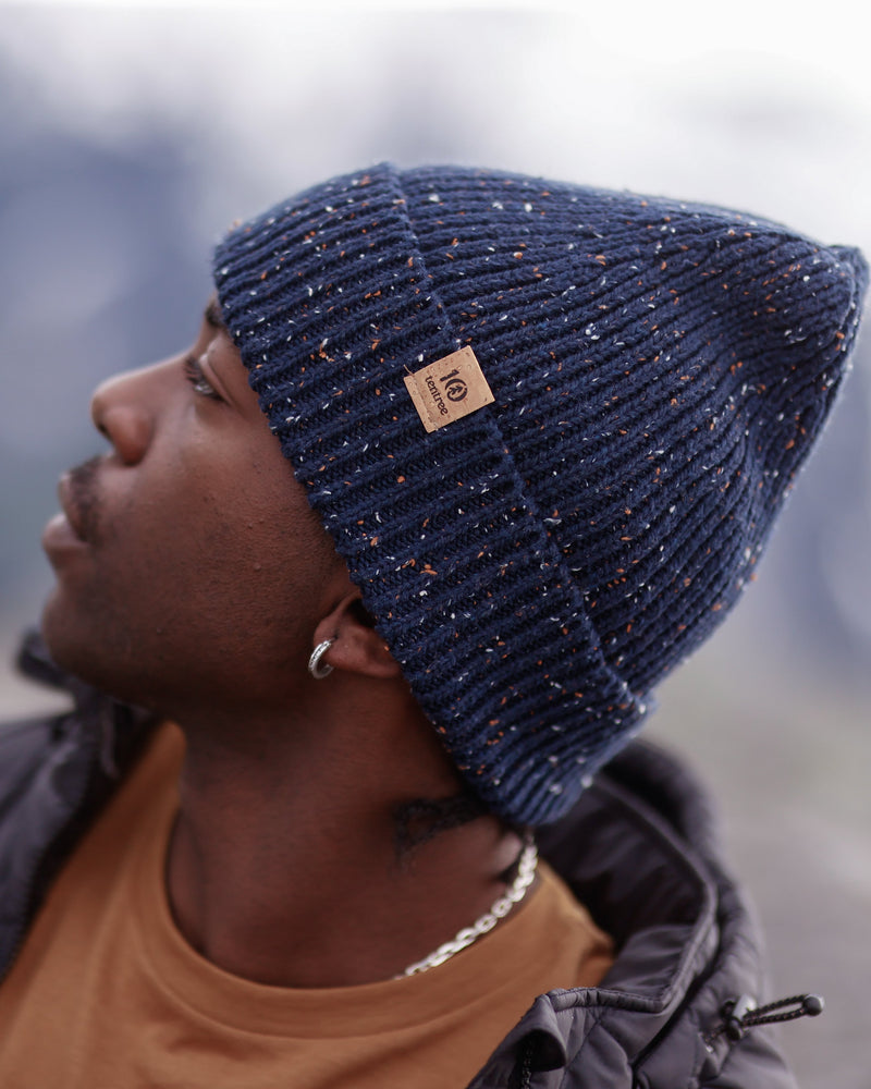 Blue-Fleck-Yarn-Single-Folded-Ribbed-Beanie