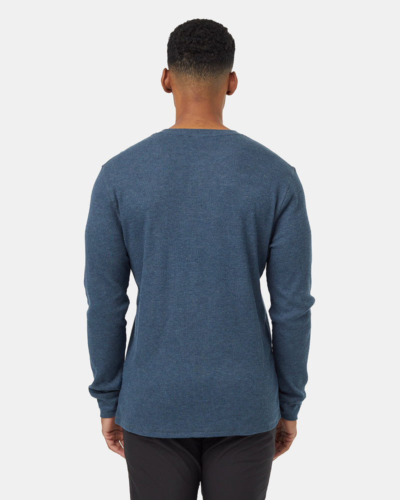 Blue-Mens-Button-Waffle-Knit-Longsleeve-Shirt