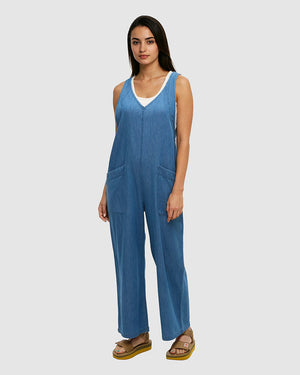 Blue-Organic-Cotton-Straight-Fit-Jumpsuit *Model is 5’8”, wearing size S