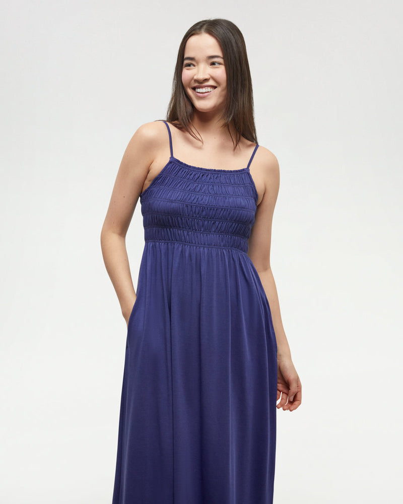 Blue-Womens-Mid-Length-Smocked-Dress