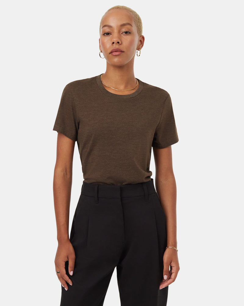 Brown-Recycled-Polyester-Crew-Neck-T-Shirt