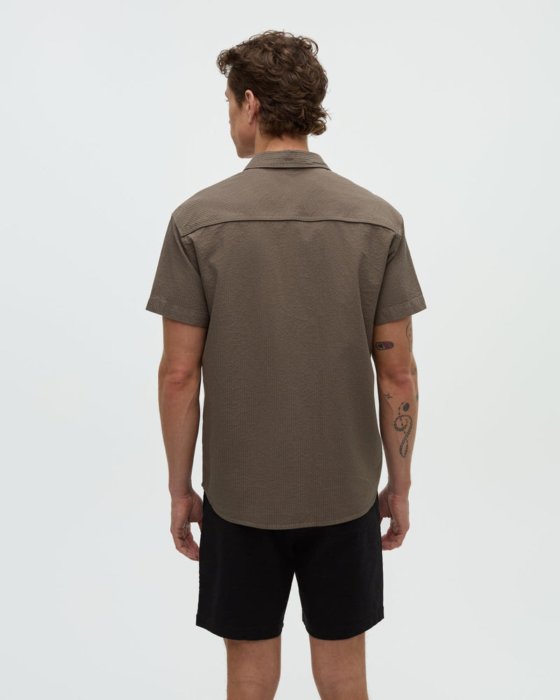 Brown-Shortsleeve-Button-Up-Pocket-Shirt