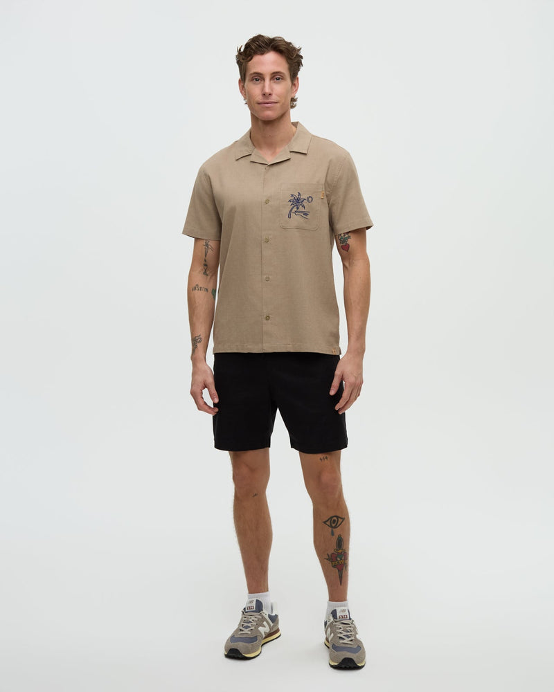 Brown-Shortsleeve-Button-Up-Pocket-Shirt