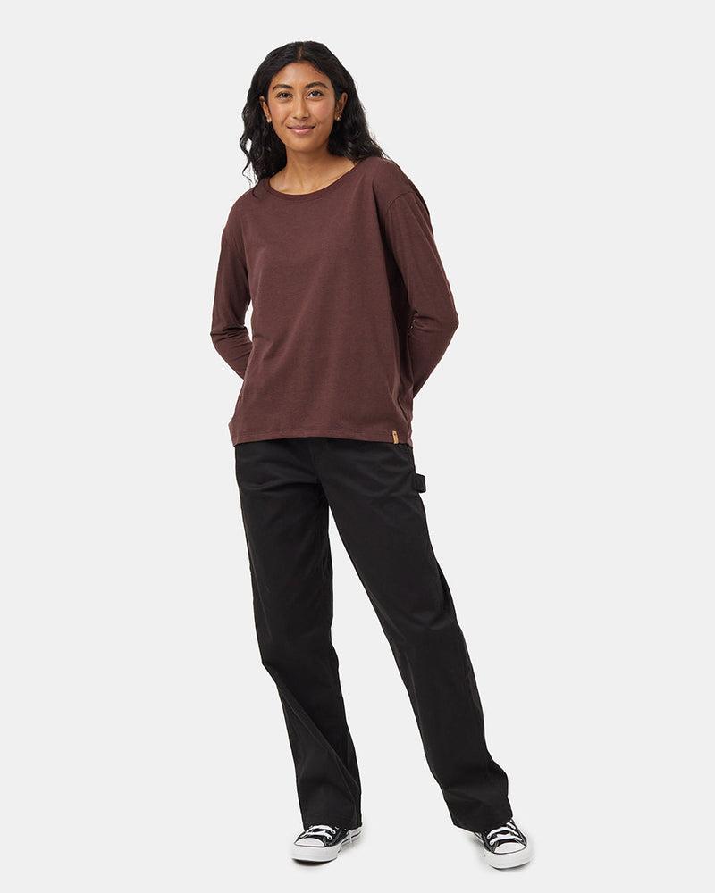 Burgundy-Crew-Neck-Flowy-Long-Sleeve-Top