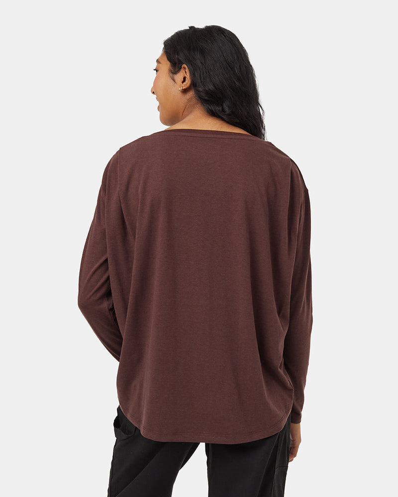 Burgundy-Crew-Neck-Flowy-Long-Sleeve-Top