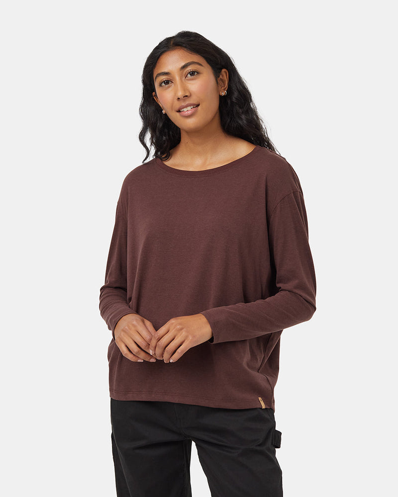 Burgundy-Crew-Neck-Flowy-Long-Sleeve-Top