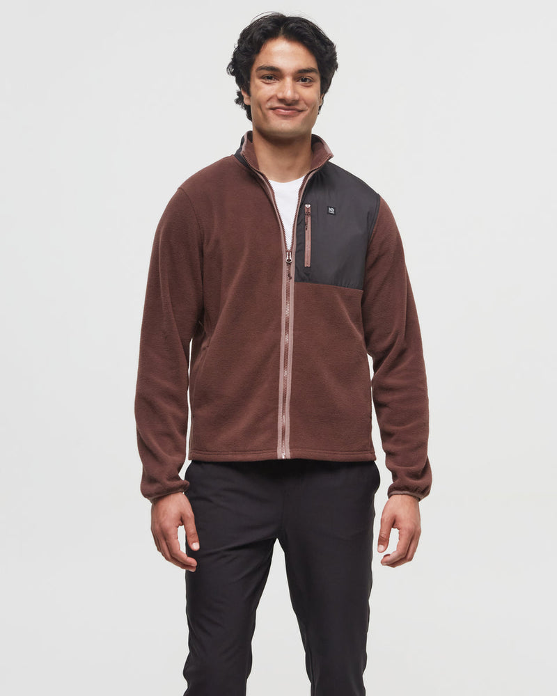 Burgundy-Mock-Neck-Color-Block-Fleece-Zip-Up