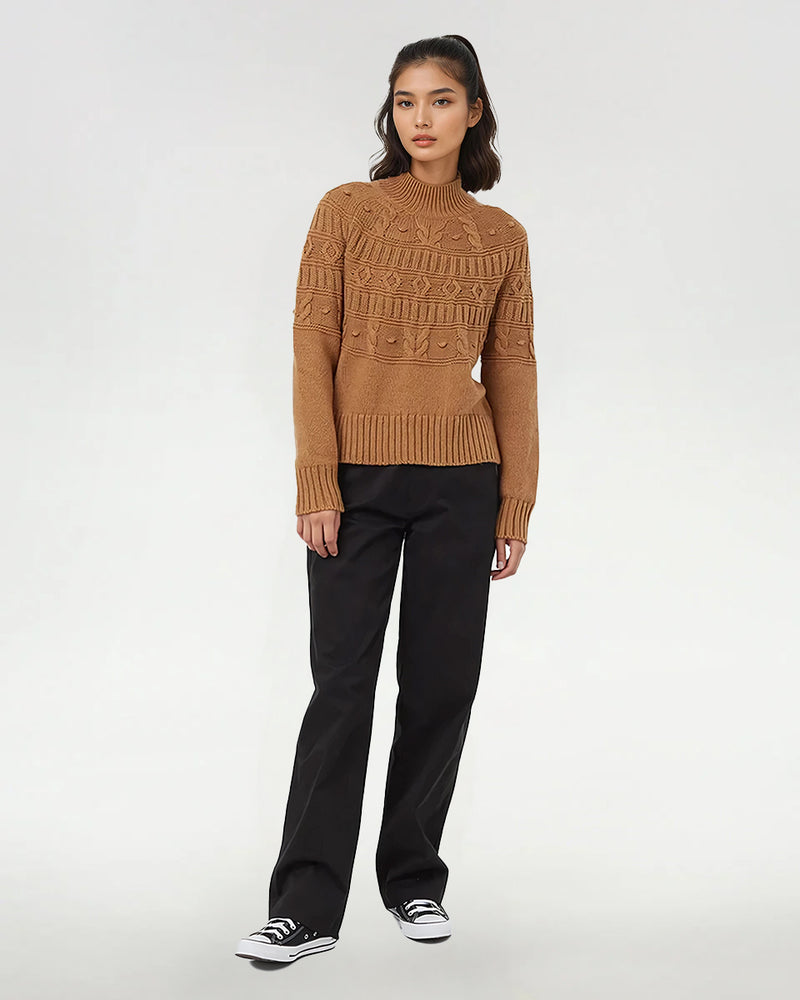 Camel-Eco-Friendly-Mock-Neck-Knit-Sweater