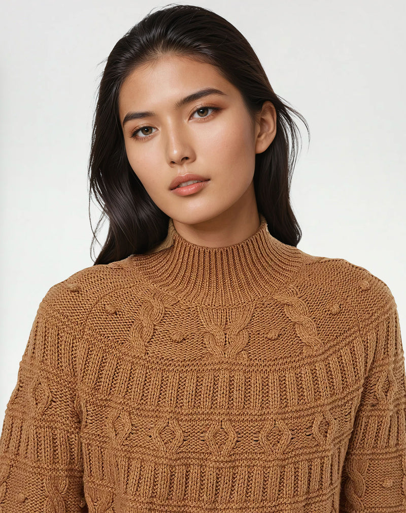Camel-Eco-Friendly-Mock-Neck-Knit-Sweater