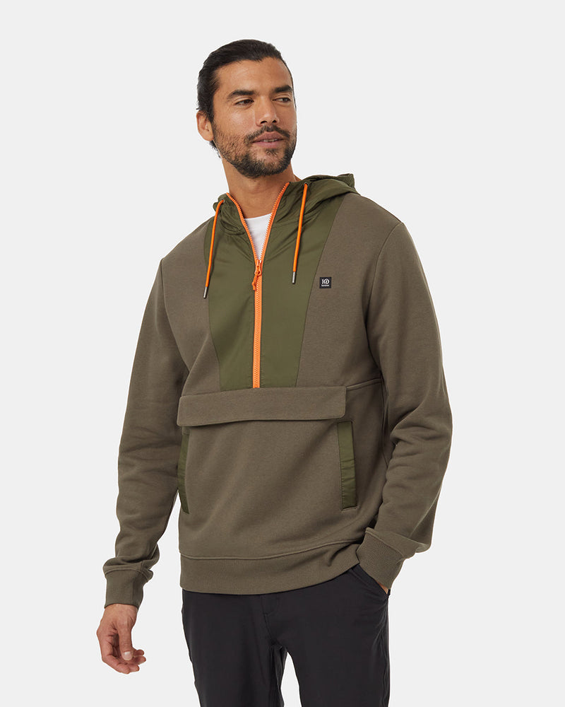 Green-Half-Zip-Regular-Fit-Fleece-Hoodie