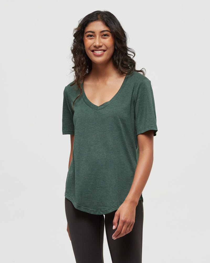 Green-TreeBlend-V-Neck-T-Shirt *Model is 5'8", wearing size S
