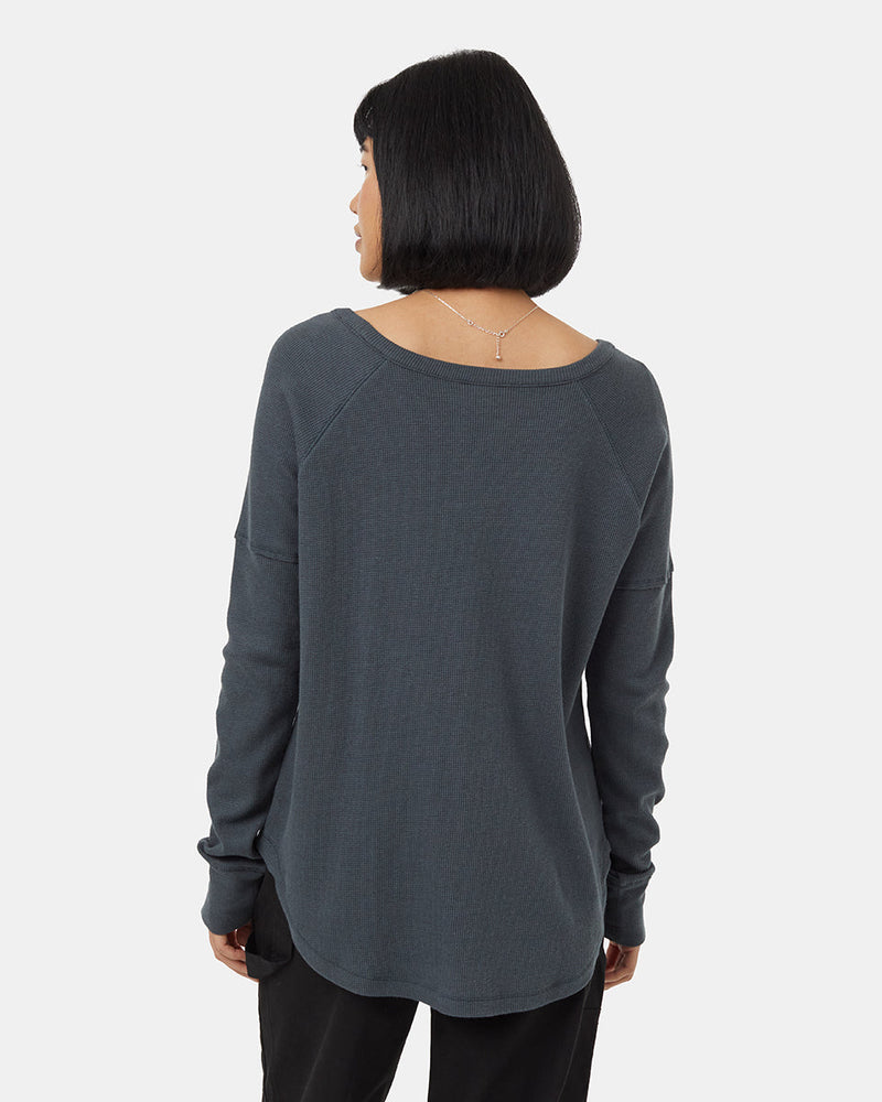 Green-Womens-Waffle-Knit-Longsleeve-Top