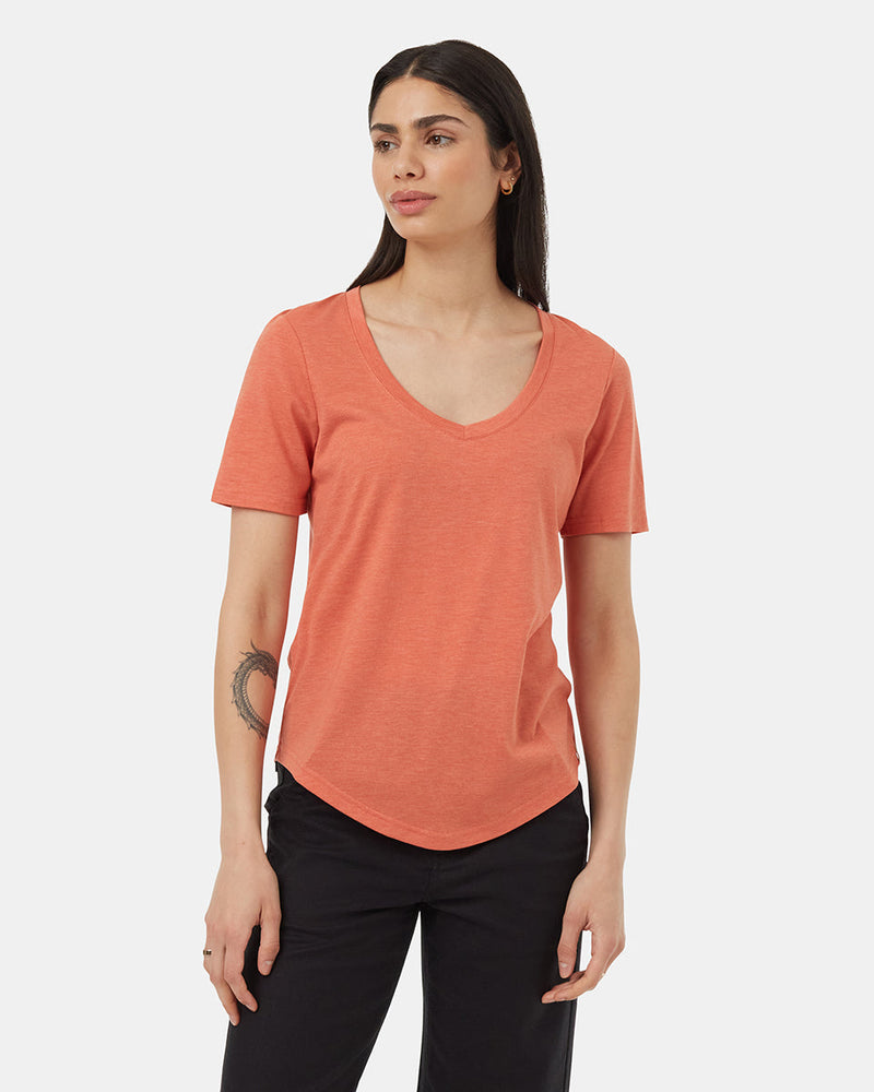 Orange-V-Neck-Short-Sleeve-T-Shirt