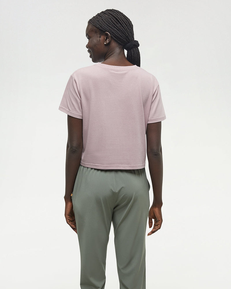 Pink-Crew-Neck-Graphic-Cropped-Shortsleeve-T-Shirt