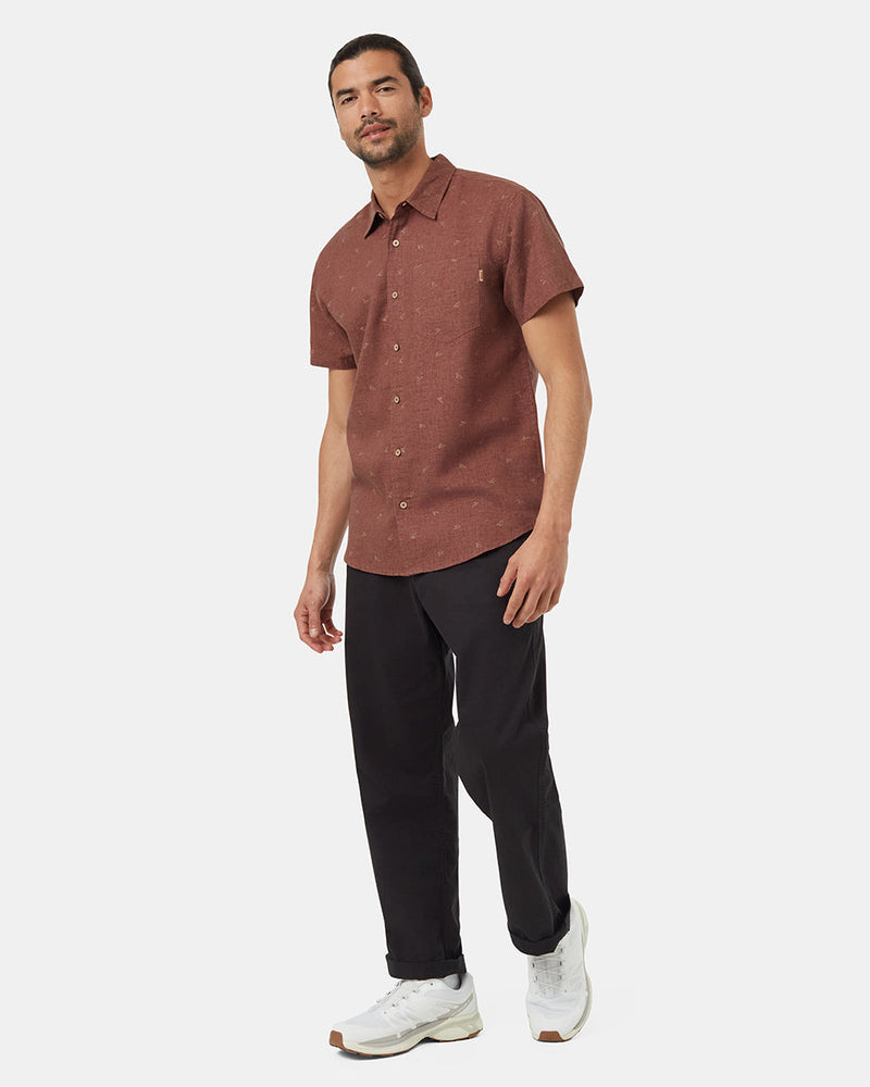 Red-Collared-Patterned-Shortsleeve-Button-Up-Shirt