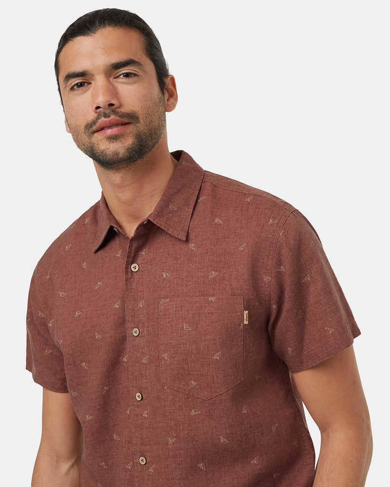 Red-Collared-Patterned-Shortsleeve-Button-Up-Shirt