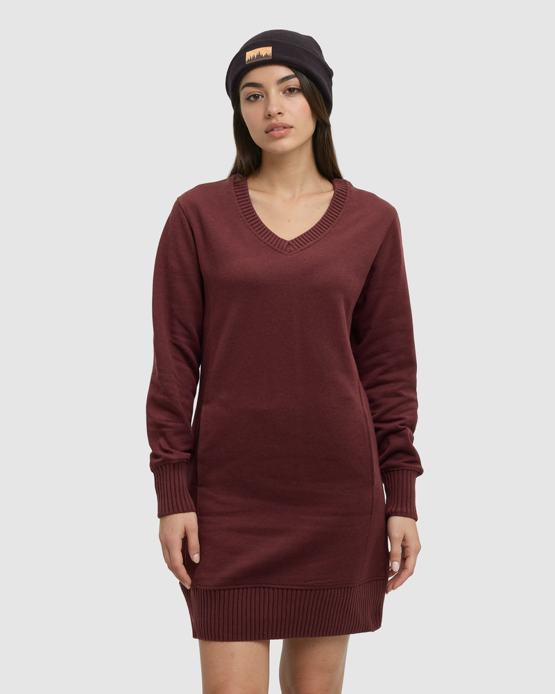 Red-Women_s-V-neck-Fleece-Dress