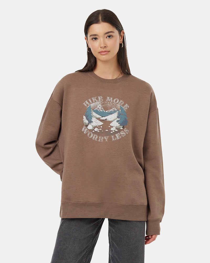 Brown-Organic-Cotton-Crew-Neck-Graphic-Sweatershirt *Model is 5'10" , wearing size S
