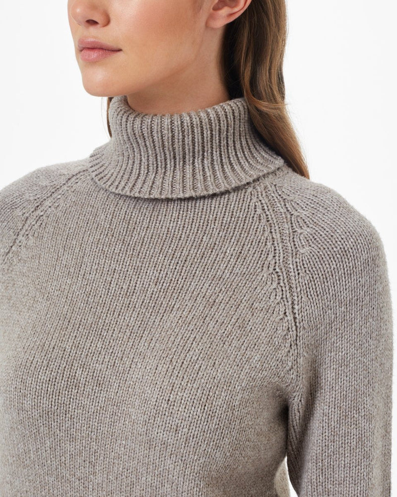 Beige Women's Ribbed Wool Turtleneck