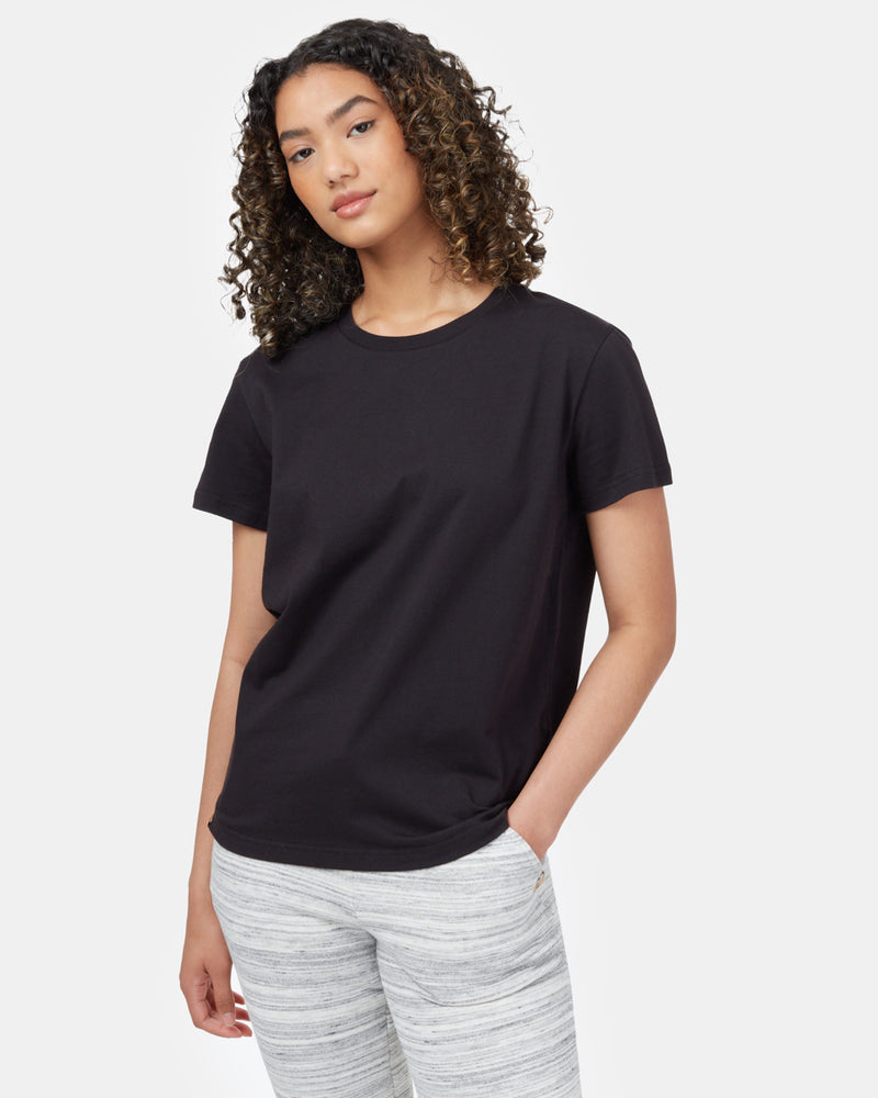 Black Organic Cotton Crew Neck T-Shirt *Model is 5'9", wearing size S