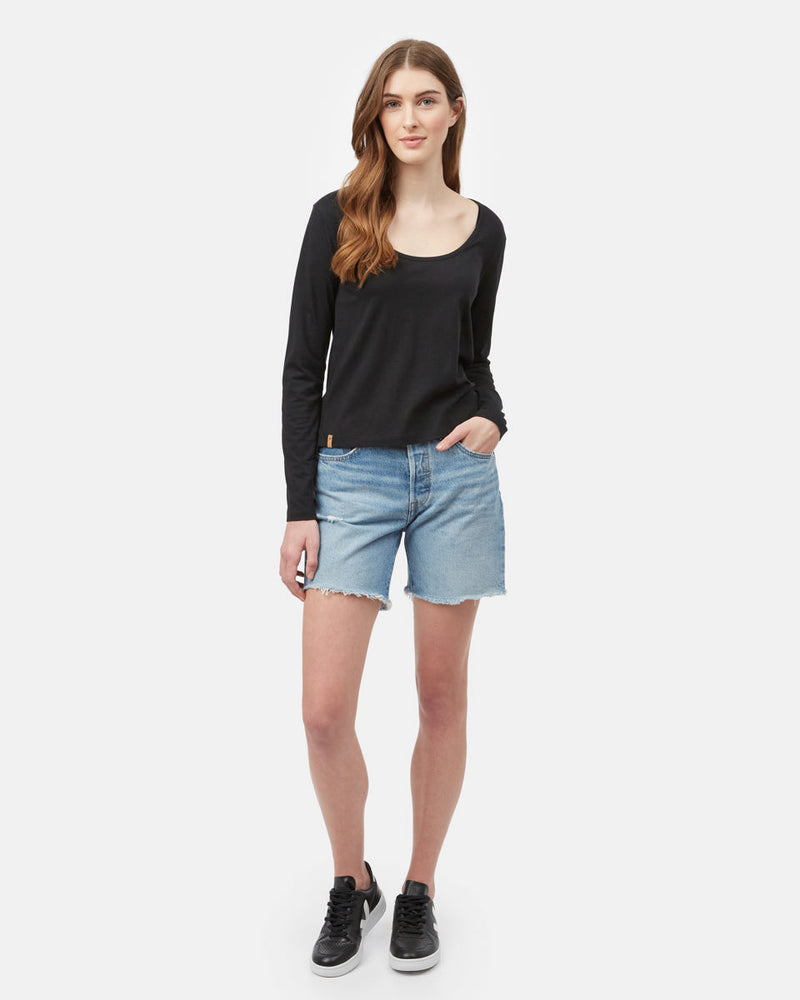 Black Women's Scoop Neck Long Sleeve Top