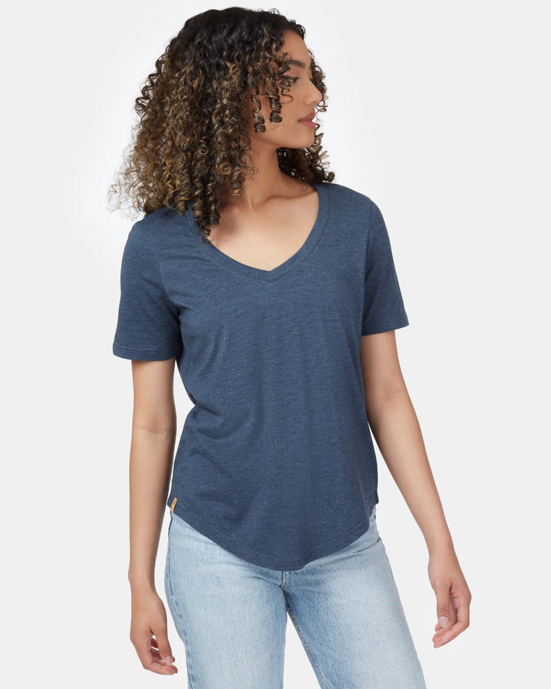 Blue V-Neck Short Sleeve T-Shirt