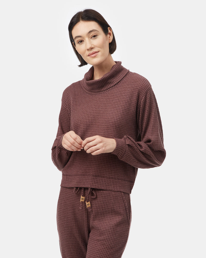 Red Women's Loose-Fit Cowl Neck Top