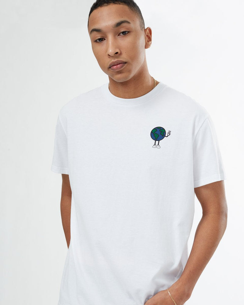 White Unisex Organic Cotton T-Shirt *Model is 6'0.5", wearing size XS.